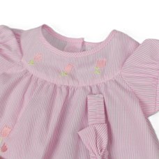 J13846: Baby Girls  Pin Stripe Flower Embroidery Dress, Pant & Headband Set (NB-6 Months)